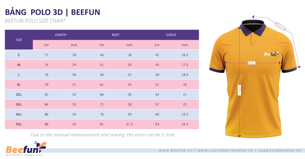 Size Chart Beefun Fulfilment Polo 3D Pod 