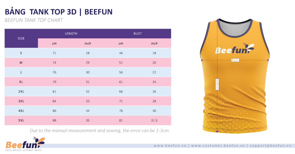 Size Chart Beefun Fulfilment Tanktop 3D Pod 